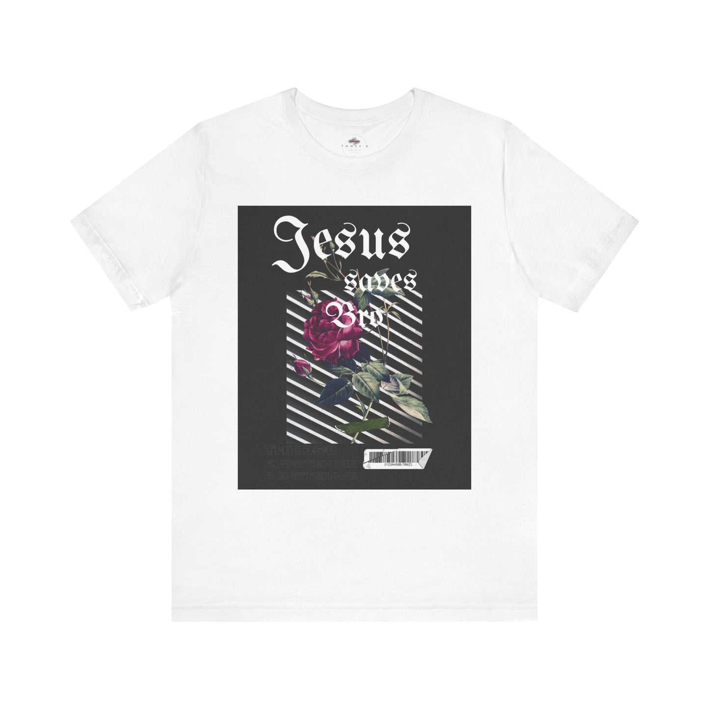Jesus Saves Rose Short Sleeve Tee, Unisex Jersey Shirt, Christian T-Shirt, Faith-Based Apparel, Inspirational Gift