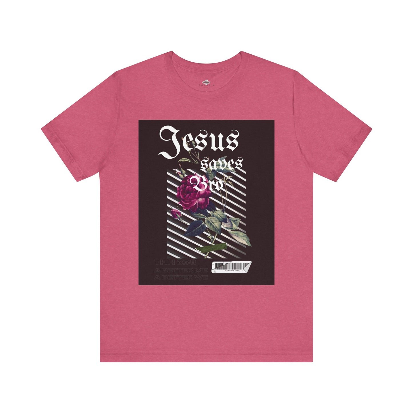 Jesus Saves Rose Short Sleeve Tee, Unisex Jersey Shirt, Christian T-Shirt, Faith-Based Apparel, Inspirational Gift