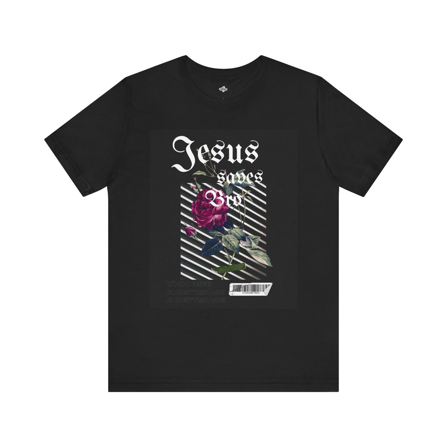 Jesus Saves Rose Short Sleeve Tee, Unisex Jersey Shirt, Christian T-Shirt, Faith-Based Apparel, Inspirational Gift