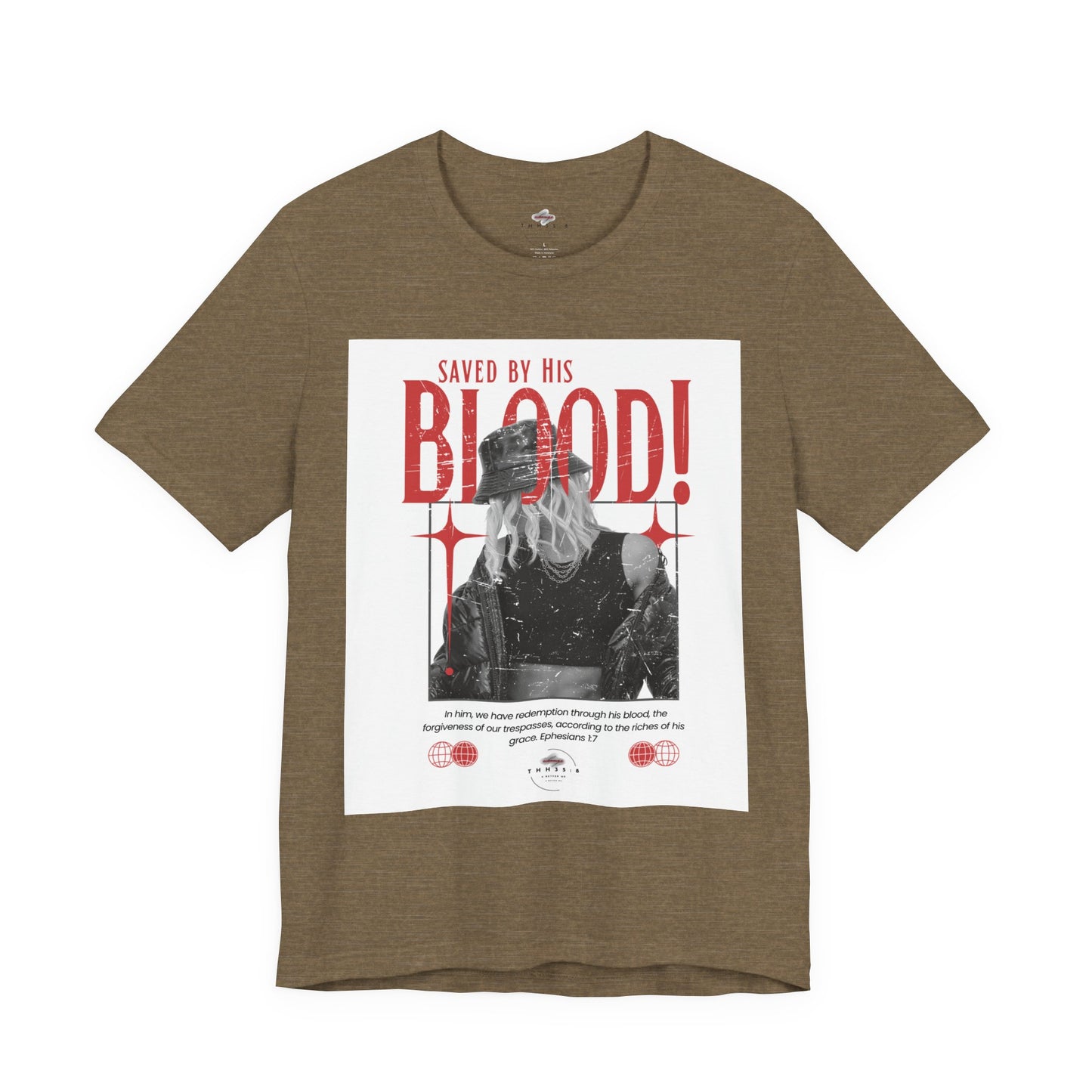 Christian Graphic Tee, Saved by His Blood T-Shirt, Inspirational Shirt for Men and Women, Faith-Based Apparel, Religious Gift