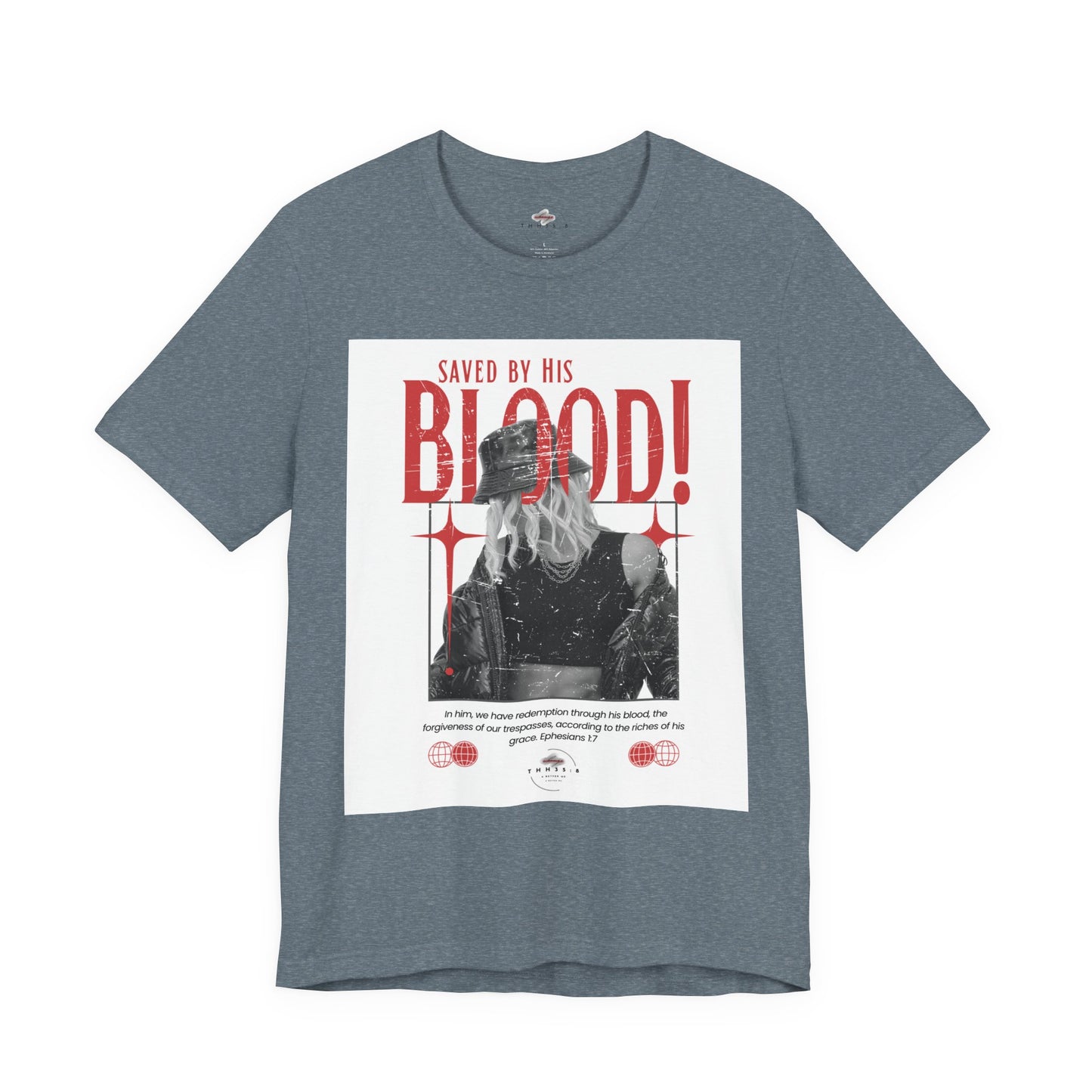 Christian Graphic Tee, Saved by His Blood T-Shirt, Inspirational Shirt for Men and Women, Faith-Based Apparel, Religious Gift