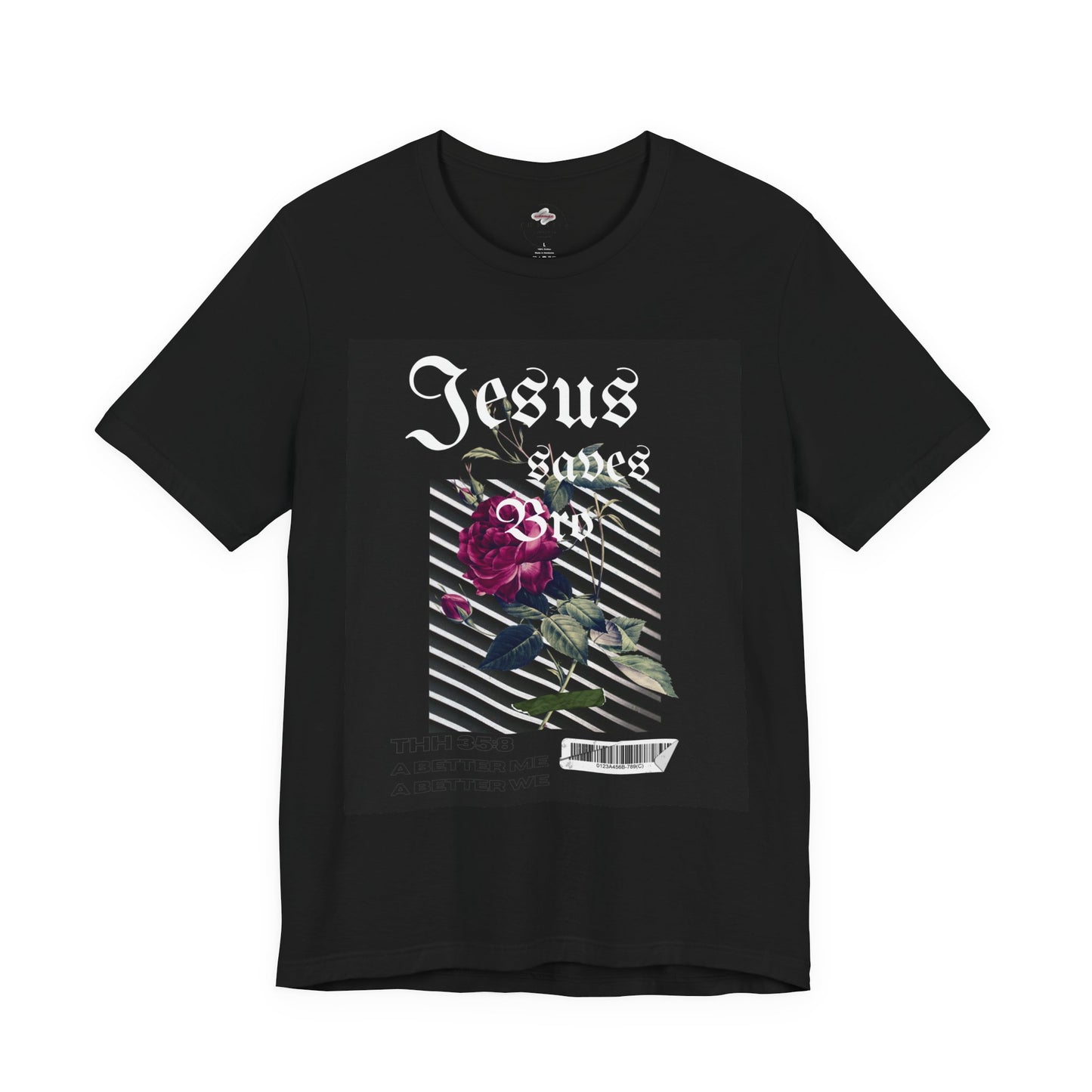 Jesus Saves Rose Short Sleeve Tee, Unisex Jersey Shirt, Christian T-Shirt, Faith-Based Apparel, Inspirational Gift