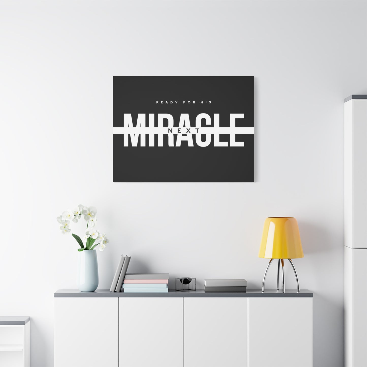 Inspirational Wall Art Canvas, Motivational Home Decor, Ready for His Miracle, Modern Black and White Design, Gift for Faith and Hope