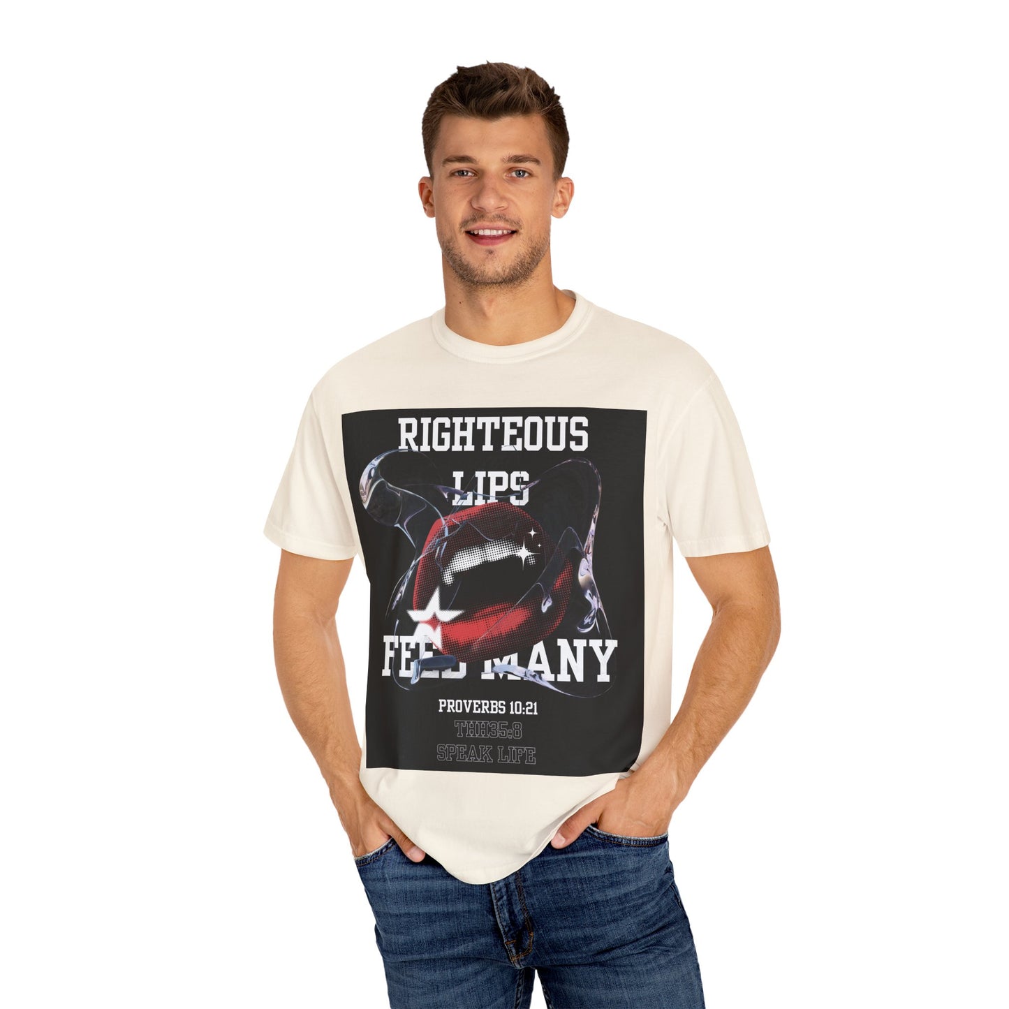 Righteous Lips Graphic T-shirt, Unisex Casual Wear, Proverbs 10:21 Tee, Christian Apparel, Gift for Faith Lovers, Everyday Style