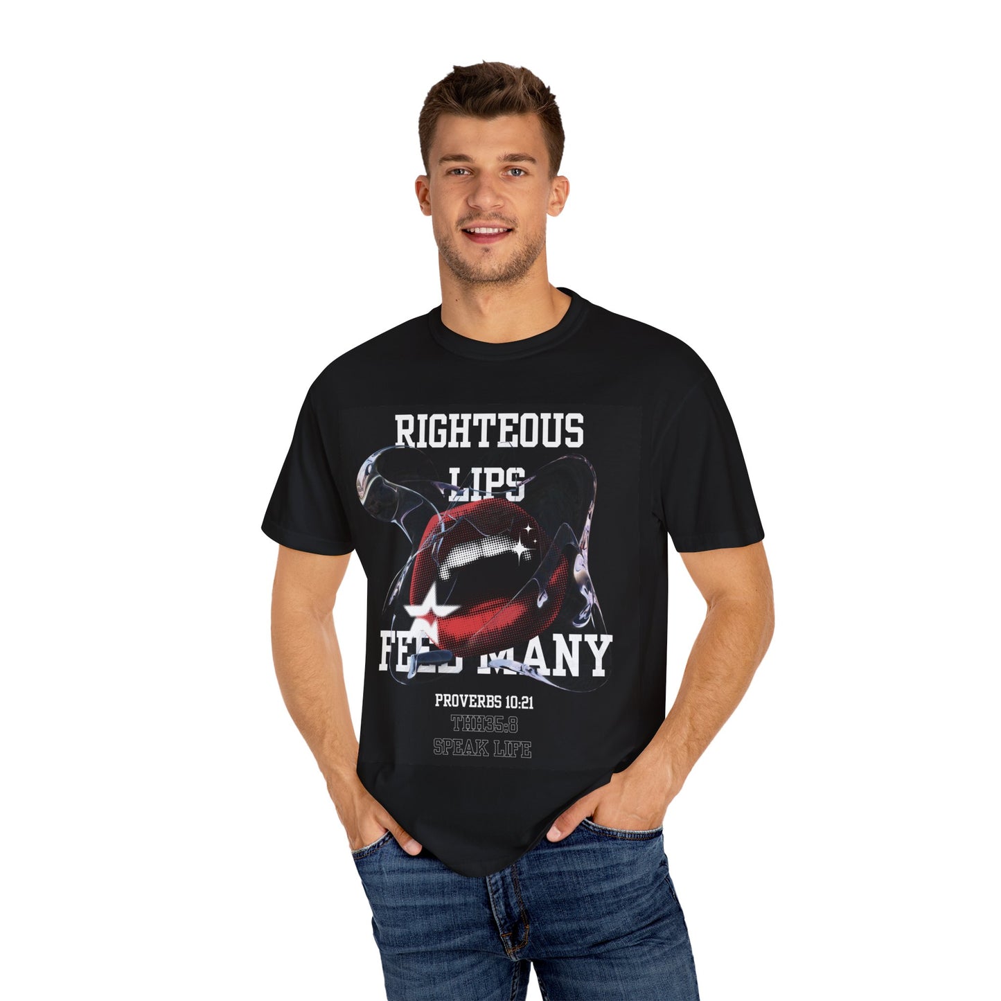 Righteous Lips Graphic T-shirt, Unisex Casual Wear, Proverbs 10:21 Tee, Christian Apparel, Gift for Faith Lovers, Everyday Style
