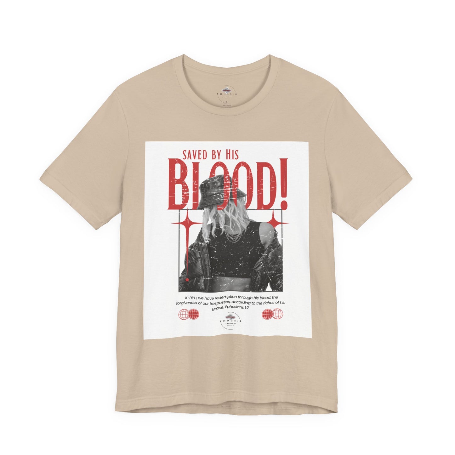 Christian Graphic Tee, Saved by His Blood T-Shirt, Inspirational Shirt for Men and Women, Faith-Based Apparel, Religious Gift