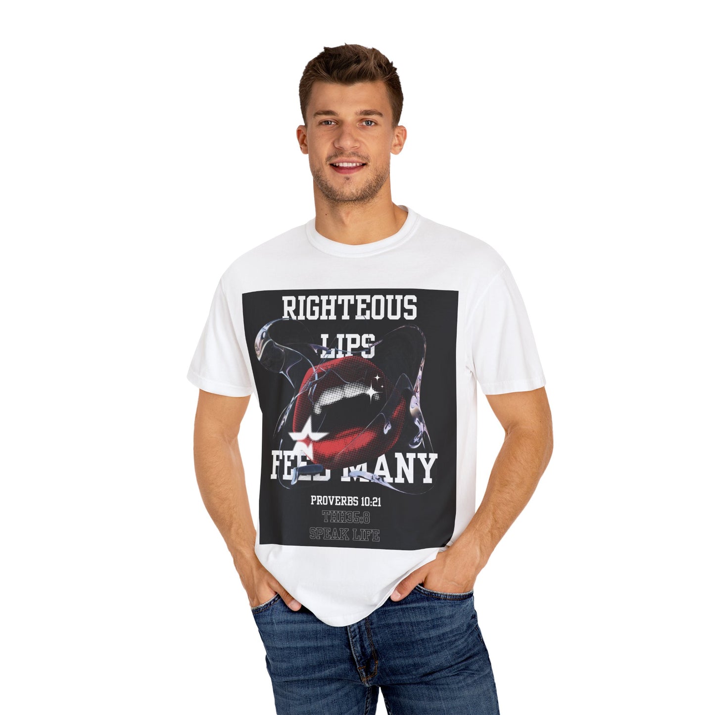 Righteous Lips Graphic T-shirt, Unisex Casual Wear, Proverbs 10:21 Tee, Christian Apparel, Gift for Faith Lovers, Everyday Style