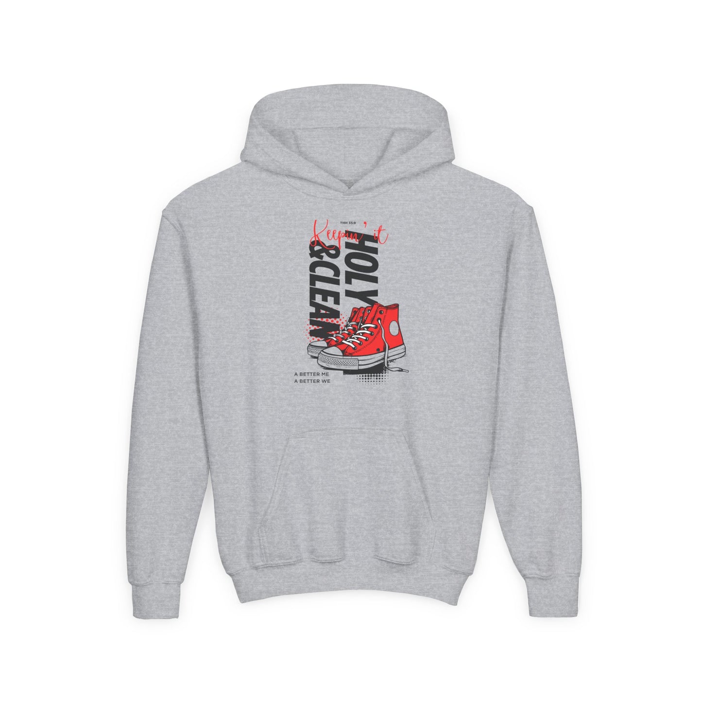 Youth Heavy Blend Hooded Sweatshirt with Holy & Clean Design, Comfortable Hoodie for Young Believers, Perfect Gift for Holidays, [...]