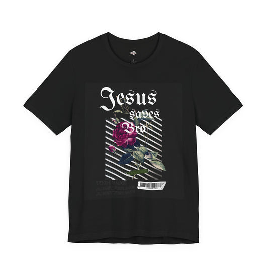 Jesus Saves Rose Short Sleeve Tee, Unisex Jersey Shirt, Christian T-Shirt, Faith-Based Apparel, Inspirational Gift