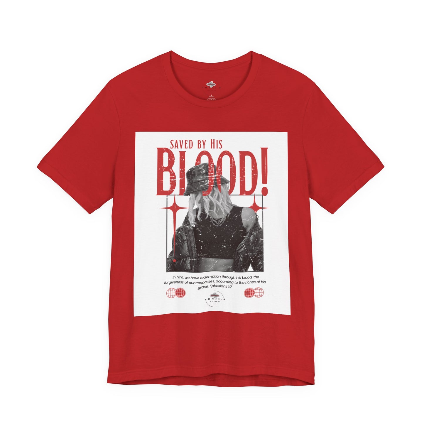 Christian Graphic Tee, Saved by His Blood T-Shirt, Inspirational Shirt for Men and Women, Faith-Based Apparel, Religious Gift